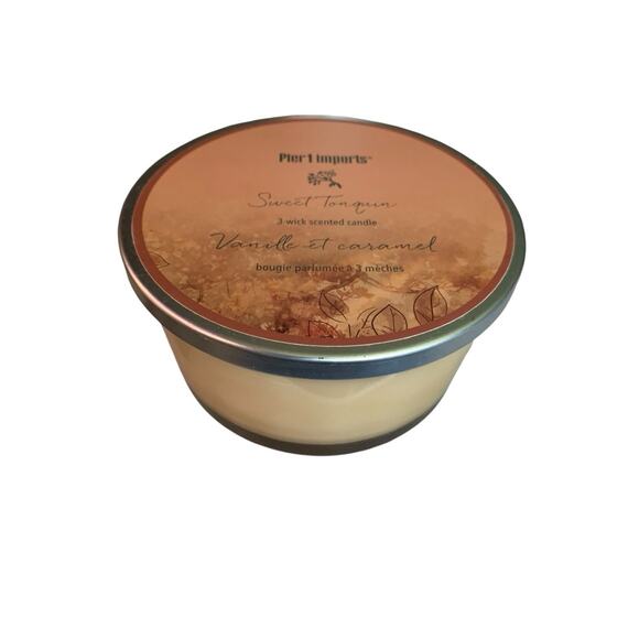 Pier 1 Sweet Tonquin VANILLE ET CARAMEL 3 Wick Candle New Retired READ - Picture 1 of 7